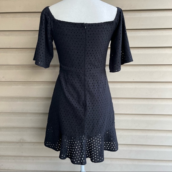 •Line & Dot• Black Eyelet A-Line Dress with Flutter Sleeves - Size Medium - Picture 6 of 9